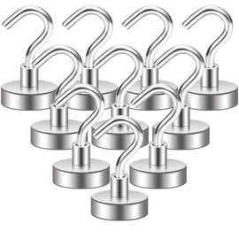 QCUNMAG Magnetic Hooks for Cruise Cabins,25lbs Heavy Duty Extra Strong Magnets with Hooks for Hanging,Rare Earth Magnets Metal Hooks for Refrigerator,Fridge,Locker,Kitchen,Workplace(10-Pack)