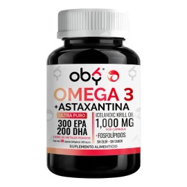 Aceite de Krill Ultra Puro con Astaxantina | Omega 3 EPA y DHA + Fosfolipidos Alta Concentración y Absorción | Oby Vitaminas Mujer Hombre Omega Tres F