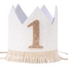 BOOMPA First Birthday Crown Hat, Boho Natural Baby White Glitter