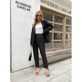 GRACE KARIN Women Casual Work Pants with Pockets Elastic Waist Pants Black M