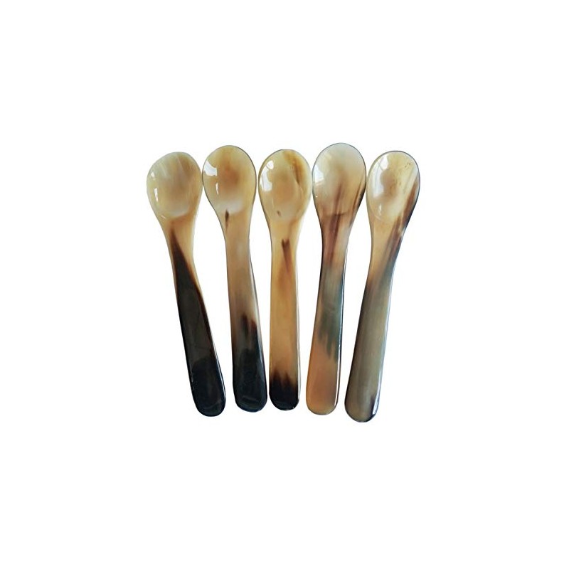DUEBEL Set of 5 Naturally Handcrafted Buffalo Horn Spoons, 5.6"