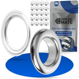 Eyelets and Washers Set, Inner Diameter 4 mm, 20 Pairs, in Silver, Brass, Kit without Pliers, Eyelet Washers for Tarpaulin, Clothing, Crafts, Decoration, DIY Grommet, Eyelet Patches Cord, Eyelet