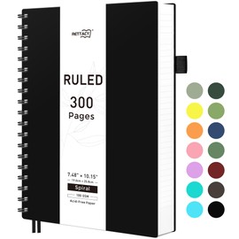 RETTACY Spiral Notebook - B5 College Ruled Notebook with 300 Pages, Journal Notebook for School, Work, Writing, 100 GSM Premium Acid-Free Paper, Twin-Wire Binding, 7.5" × 10" (Black)