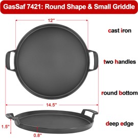 GasSaf 7421 Gourmet BBQ System Griddle for Weber 22 1/2 Inch Original Kettle Premium Charcoal Grills, 22.5'' Smokers, Performer Premium Grills Insert, 12" Round Cast Iron Griddle for 8835 64812 64815