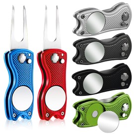 6 Pieces Golf Divot Repair Tool, Foldable Pop-up Button Stainless Steel Switchblade with Magnetic Golf Ball Marker for Golf Club,6 Colors