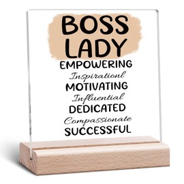 Boss Lady Gifts Boss Lady Appreciation Clear Desk Decorative Sign Thank You Gift for Women Female Leader Office Desk Sign Going Away Farewell Retirement Acrylic Decor With Wooden Stand for Table Shelf