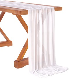 QueenDream 10 Pieces 10Ft Chiffon Table Runners White Sheer Rustic Wedding Table Runner Elegant Bridal Party Decorations 27x120 Inches