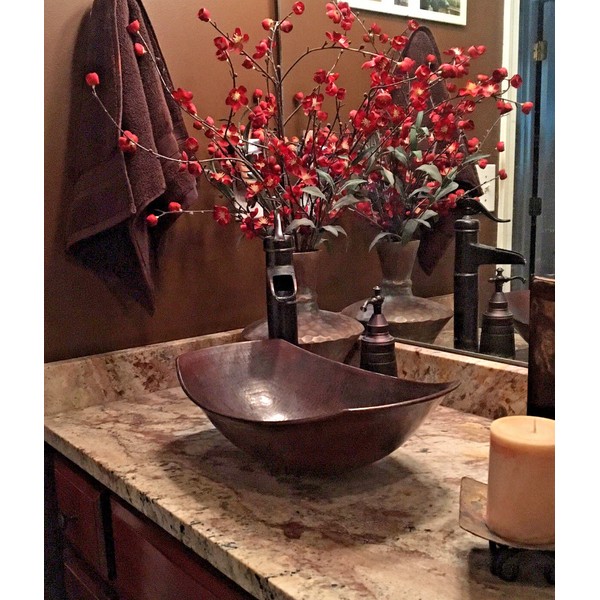17" Oval Copper Vessel Sleigh Countertop Vanity Sink