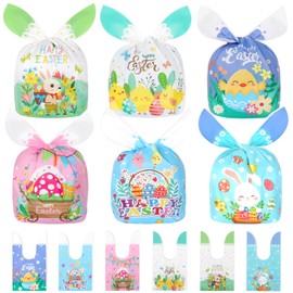 Weenkilly 120 Pcs Easter Treat Bags, 6 Style Easter Candy Bags for Kids, Cute Bunny Ear Plastic Small Easter Gift Bags Goodie Bags for Easter Party Favor Supplies
