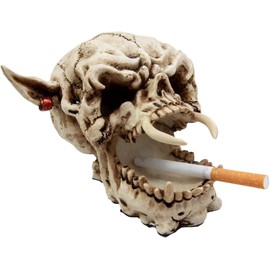 Ebros Gift Demon Pirate Skull With Earring And Long Fangs Decorative Ashtray Figurine 6.5"L Vampire Fanged Bone Vampire Marauder Skeleton Sculpture Ashtrays Bins Holders