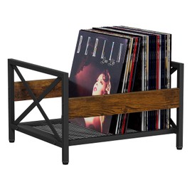 VYUOL Vinyl Record Storage Record Holder, Metal & Wooden Record Crates, Album Storage for Records Vinyl Holder Holds up to 50-100 Records, Album Organizer for Books Files