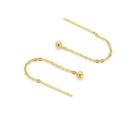 Threader Bead Tassel Drop Earrings for Women S925 Sterling Silver 2mm Tiny Ball Long Chain Dangle Minimalism Ear Piercing Studs Jewelry Hypoallergenic Fashion Best (5.5mm gold plated)