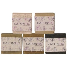 Xapontic - Set de 5 jabones artesanales de 125gr - Selección de aromas Menta, miel y avena, coco y vainilla, romero y café.                           