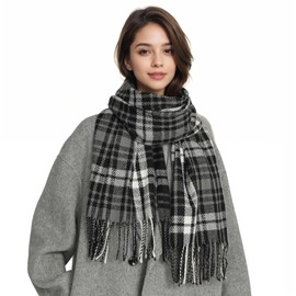 Lamca Women Tartan Scarf - Winter Long Scarves Soft Warm Plaid Blanket Wool Check Tassel Wraps Shawl Scarfs Stole UK