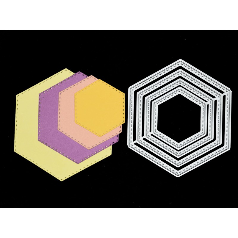 Nest of 4 Hexagon Stitch Patterned Metal Cutting Dies, Card