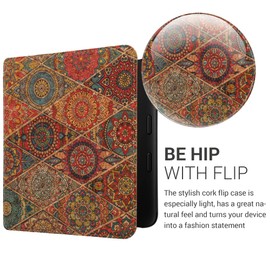 kwmobile Case Compatible with Tolino Vision 6 - Cork eReader Protective Cover Case - Mandala Tiles Pink Red Blue