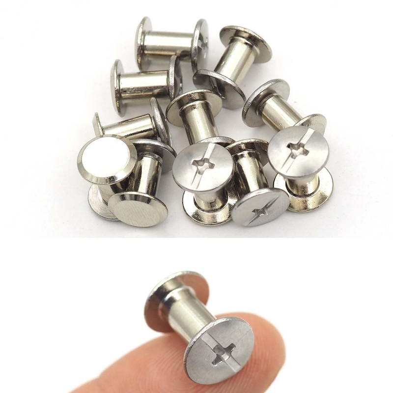 WOSHIMT 50Sets Silver Carbon Steel Chicago Screws Leather Rivets Assorted