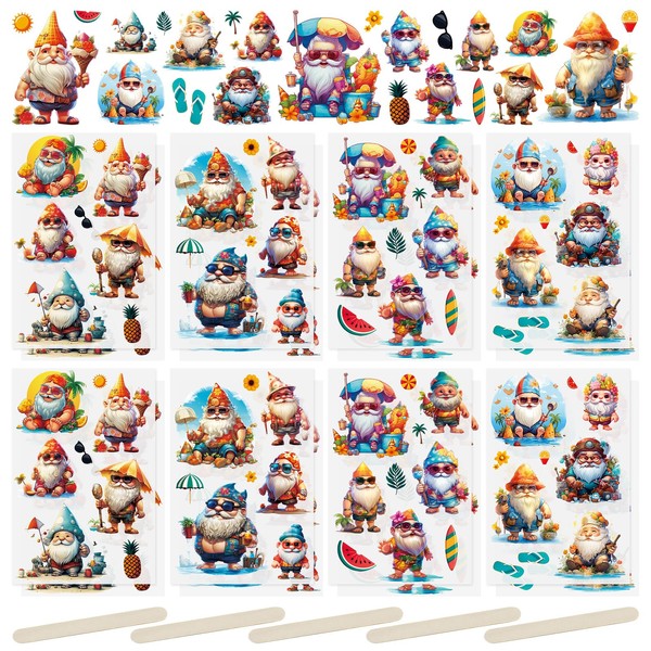 WANDIC Rub On Transfer Stickers, 16 Sheets Summer Theme Decals