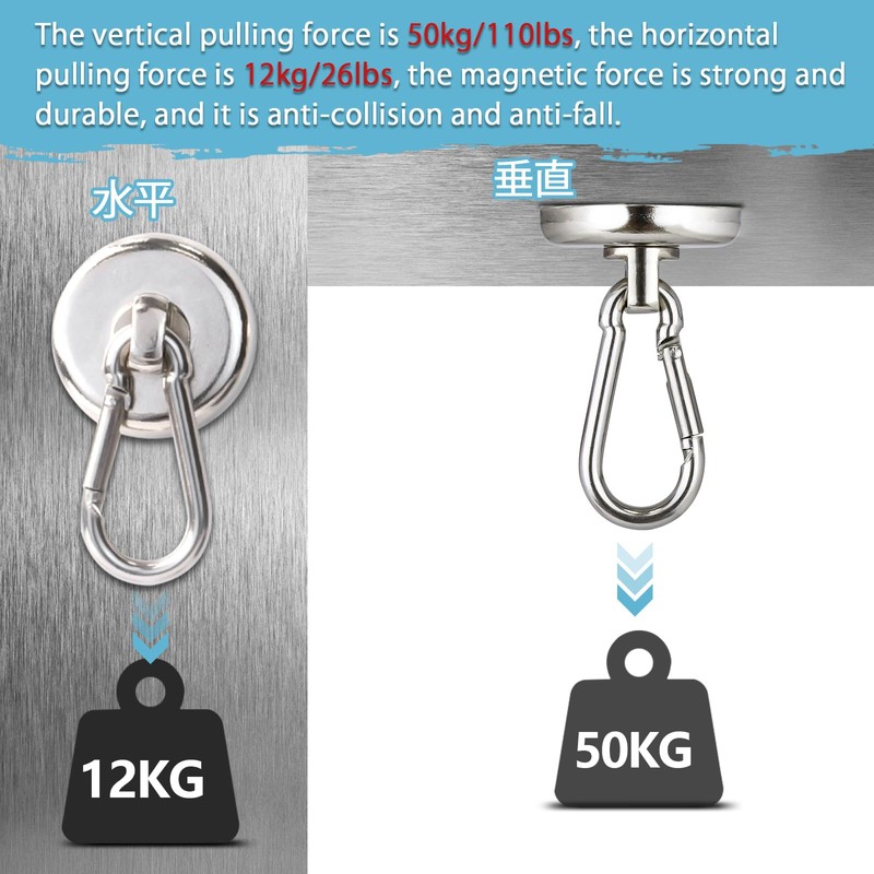 MIN CI Strong Magnetic Hooks 88lbs（40kg）, Strong Magnets Hooks Heavy