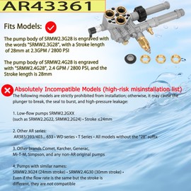 Pressure Washer Pump Head Assembly AR43361,Troy Bilt SRMW2.3G28 SRMW2.4G28 Pumps, AR43361 Pressure Washer Pump Head, Replacement for Annovi Reverberi Toro for Troy Bilt with Unloader and Relief Valve
