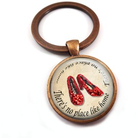 Little Gem Girl There’s no Place like Home Wonderful Oz Antique Copper Charm Glittered Sparkle Ruby Red Slippers (Key Chain Design 2)