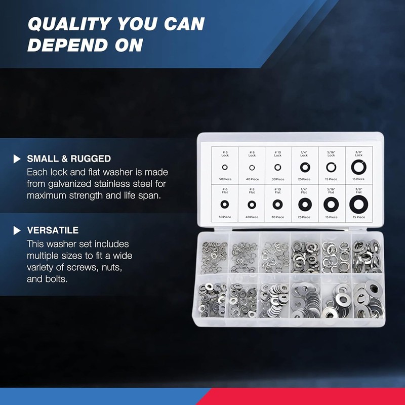 NEIKO 50400A Stainless Steel Lock and Flat Washer Assortment |