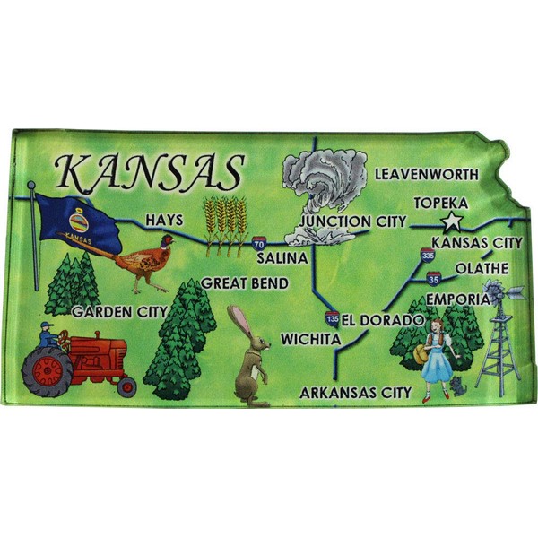 Flagline Kansas - Acrylic State Map Refrigerator Magnet