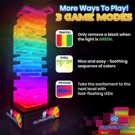Glowsphere Glowblocks Light-Up Tumbling Tower Game, First Ever LED Building Blocks Stacking Game, Indoor Board Game for Kids and Adults for Family Game Night
