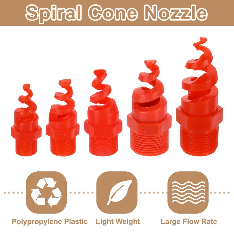 sourcing map 6Pcs Spiral Cone Nozzles, 1/4" Male PP Plastic