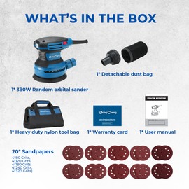 Dong Cheng 5-Inch Random Orbital Sander 3.2A 12800OPM Electric Palm Sander, 6 Variable Speeds, with 20pcs Sandpaper & Detachable Dust Bag, Power Sander for Woodworking, Sanding & Polishing
