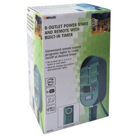 Woods 59785WD 6-Outlet Yard Stake Timer with Photocell and Wireless Remote Control (Green), White
