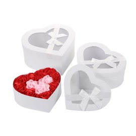 Lassos Boutique Set of 3 Heart Shaped Gift Boxes Decorative Heart Gift Flower Wrapping Boxes for Wedding, Birthday, Anniversary, Valentine's Day, Mother's Day, Baby Showers (White)