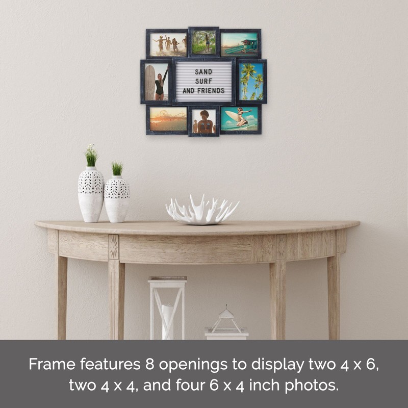 Melannco Customizable Letterboard 8-Opening Photo Collage, 19 x 17 inch,Distressed