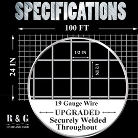 R & G 1/2" 24 in x 100 FT Hot-dip Galvanized Hardware Cloth 19 Gauge Wire Galvanized After Welded for Vegetable Garden/Tree Fence, Chicken/Duck/Rabbit Poultry Netting, Animal Enclosure, Cage Window