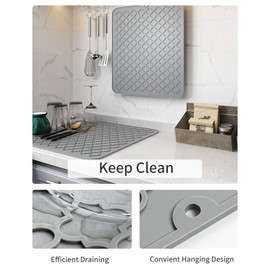 AMOAMI-Dish Drying Mats for Kitchen Counter-Silicone Dish Drying Mat-Kitchen Dish Drying Pad Heat Resistant Mat-Kitchen Gadgets Kitchen Accessories Kitchen Small Appliances (12" x 16, GREY)