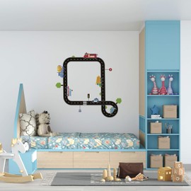 Vinyl Road Decal Design Home Art Vehicles Concrete Mixer Firetruck Ambulance Police Car Wall Decor | 22" x 28" Kids Bedroom Living Room Road Signs Trees Traffic Lights Decoration Sticker