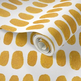 Peel & Stick Wallpaper Swatch - Mustard Gold Yellow Dash Stripes Abstract Watercolor Custom Removable Wallpaper by Spoonflower