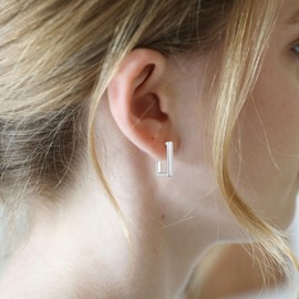 LANGLY Silver Hoop Earrings for Women, 925 Sterling Silver Post White Gold Plated Huggie Earrings | Hypoallergenic Geometric Rectangle Chunky Earrings for Gifts