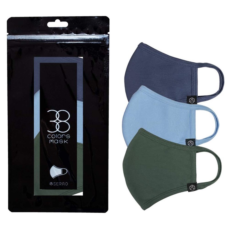 [セラオ] コットンマスク (3枚入) ベーシックカラー3 ネイビー スモーキーブルー オリーヴ SRO-BC3
