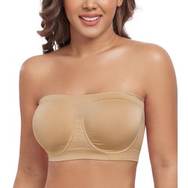 DotVol Women's Underwire Bralette Non Padded Bandeau Tube Top Multiway Bra(L, Beige)