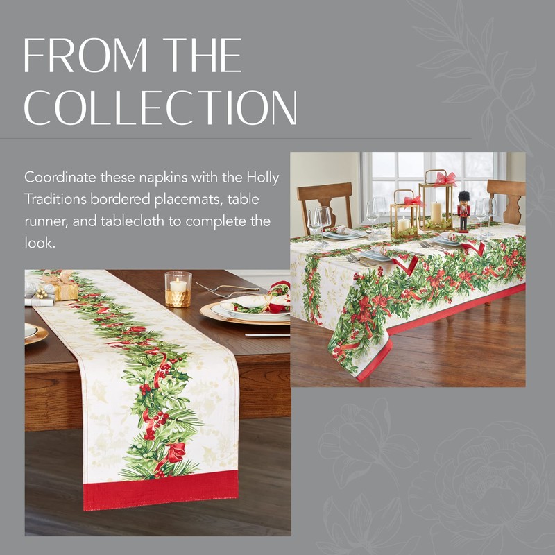 Elrene Home Fashions Holly Traditions Fabric Napkins Set of 4,