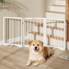 Free Standing Dog Gate Indoor, Foldable Dog Gate for Doorways Stairs Hallways, 3-Panel Freestanding Pet Gate with Support Feet for Stability, Folding Puppy Gate Easy to Move, Doggy Gate 54"x24"