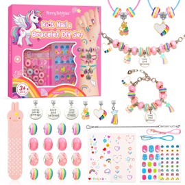 BUNNY BUBBLES Kids Toys Bracelet Making Kit, Charms Jewelry Kit for Girls Kid Makeup Toy, Bracelet Necklace Set for Children Toddler, Arts and Crafts for 4 5 6 7 8 9 10 11 12 Years Old Girl Christmas Birthday Gift