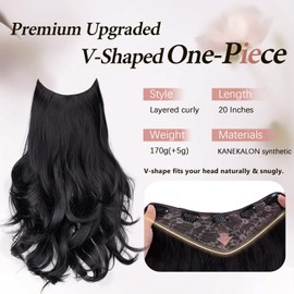 Vigorous Clip in Hair Extensions, V-Shape Hair Extension One PCS Long Wavy Natural Layered Blends Full Head Clip Ins Synthetic Hairpieces for Women, Black 20 Inch
