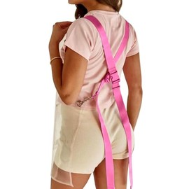 Transparent Apron With Pockets Adjustable Cross Back Apron Waterproof Oversize for Big Girl, Hair Stylist,Barber Work Apron (Rose Red)