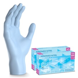 200 x ARNOMED Disposable Gloves Light Blue (2 x 100 Pieces), Disposable Nitrile Gloves, Powder-Free, Rubber Gloves, Nitrile Disposable Protective Gloves, Nitrile in XS, S, M, L, XL