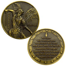 Archangel Christian Challenge Coin Saint Michael Patron Saint of Police Officers The Bible Verses Coin (Gold)