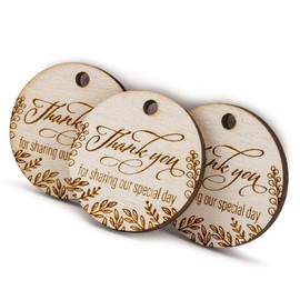50pcs Laser Engraved Wooden Mini Wedding Favor Gift Tags Thank You for Sharing Our Special Day (White)