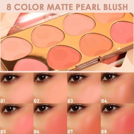 YBUETE 8 Colors Blush Palette for Women Girls, Long-Lasting Blush Nude Makeup Contour with Brush, Matte Blush Contouring Palette, Face Beauty Cheek Powder Blush, Portable Beauty Blush Palette