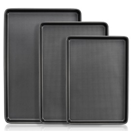 Baking Sheet Pan Set, Nonstick Cookie Sheet for Oven, Carbon Steel Half, Jerry Roll Pan with Diamond Texture Pattern, Heavy Duty Baking Tray, Set of 3